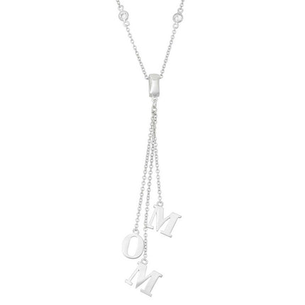 Classic Women's Necklace - Sterling Silver Bezel Set CZ with Dangling MOM | M-5027 ,