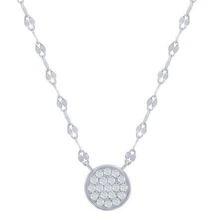 Classic Women's Necklace - Sterling Silver Circle Pave CZ Mirror Chain | M-6969-S ,