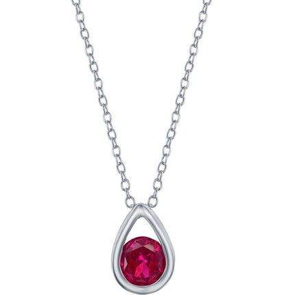 Classic Women's Necklace - Sterling Silver Created Ruby Birthstone Pear-shaped | M-6894 ,