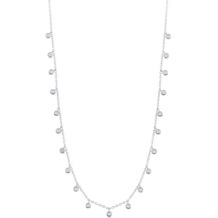 Classic Women's Necklace - Sterling Silver Dangling Bezel-Set CZ | M-6818 ,