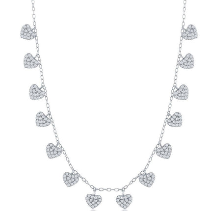 Classic Women's Necklace - Sterling Silver Dangling CZ Hearts | M-6816 ,