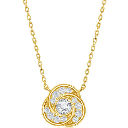 Classic Women's Necklace - Sterling Silver Gold Plated Love Knot CZ | M-6595-GP ,