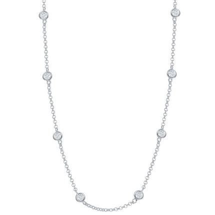 Classic Women's Necklace - Sterling Silver Linked with Round CZ's | M-3353-16 ,