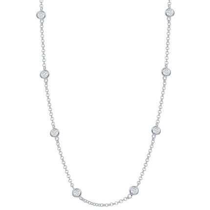 Classic Women's Necklace - Sterling Silver Linked with Round CZ's | M-3353-36 ,