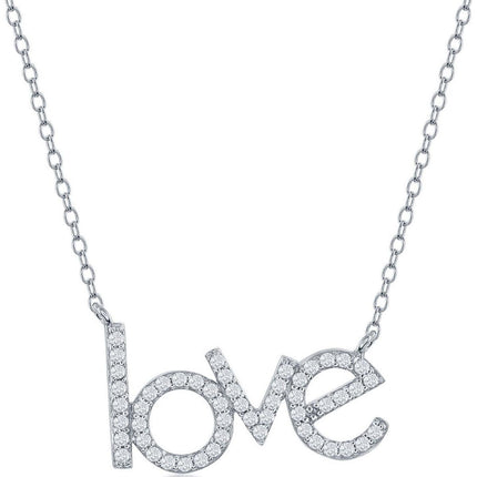 Classic Women's Necklace - Sterling Silver LOVE White CZ with Lobster Clasp | M-6731 ,