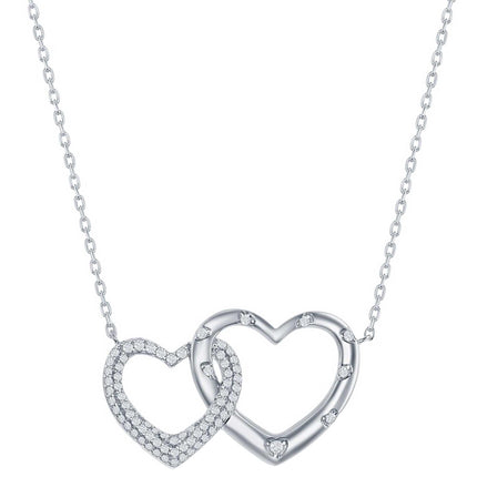 Classic Women's Necklace - Sterling Silver Micro Pave CZ Interlocking Hearts | M-6630 ,