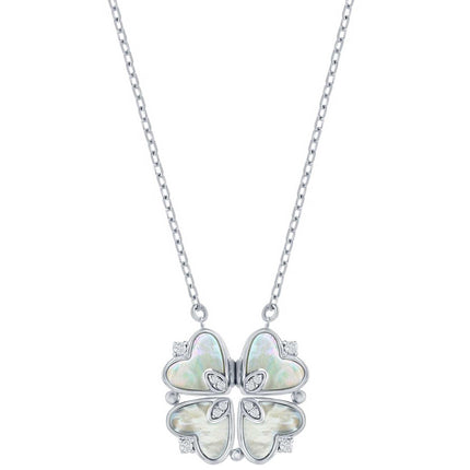 Classic Women's Necklace - Sterling Silver MOP and CZ Heart Shaped Flower | M-7095 ,