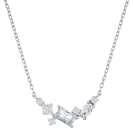 Classic Women's Necklace - Sterling Silver Multi Shaped White Cubic Zirconia | M-6732 ,