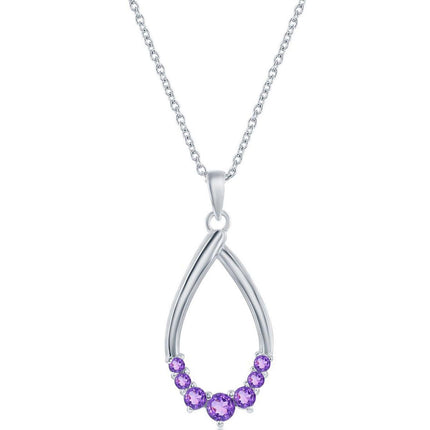 Classic Women's Necklace - Sterling Silver Pear-shaped Amethyst Gemstone | M-6949 ,
