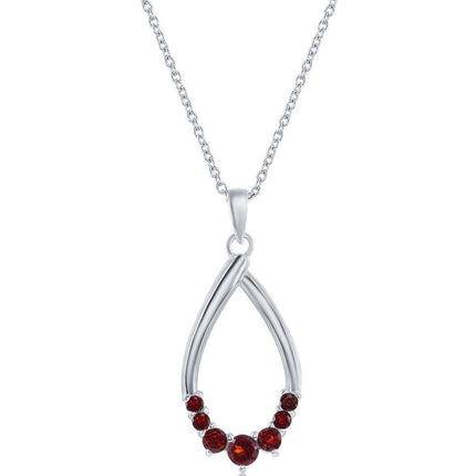 Classic Women's Necklace - Sterling Silver Pear-shaped Garnet Gemstone | M-6948 ,