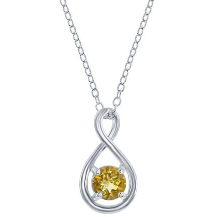 Classic Women's Necklace - Sterling Silver Round 5mm Citrine Infinity Design | M-6974 ,