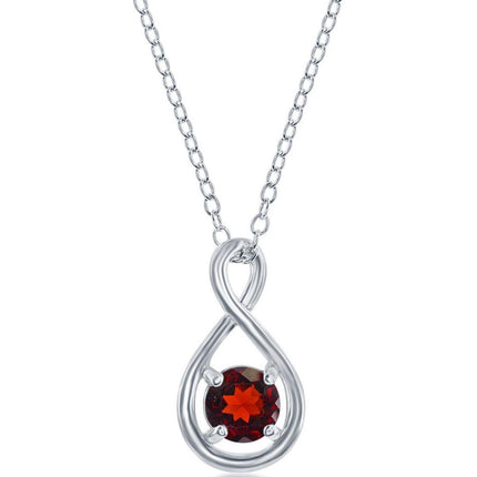 Classic Women's Necklace - Sterling Silver Round 5mm Garnet Gemstone Infinity | M-6972 ,