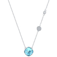 Classic Women's Necklace - Sterling Silver Round Aqua and Smaller White CZ | M-7089 ,