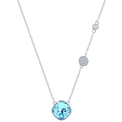 Classic Women's Necklace - Sterling Silver Round Aqua and Smaller White CZ | M-7089 ,