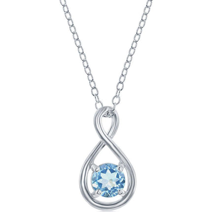Classic Women's Necklace - Sterling Silver Round Blue Topaz Gemstone Infinity | M-6976 ,