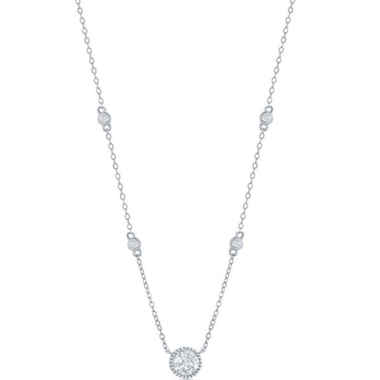 Classic Women's Necklace - Sterling Silver Round CZ Station | M-6886 ,
