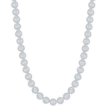 Classic Women's Necklace - Sterling Silver Round Halo White CZ Tennis | M-6256-17 ,
