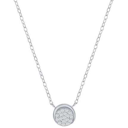 Classic Women's Necklace - Sterling Silver Round White CZ Half Moon Design | M-7097 ,