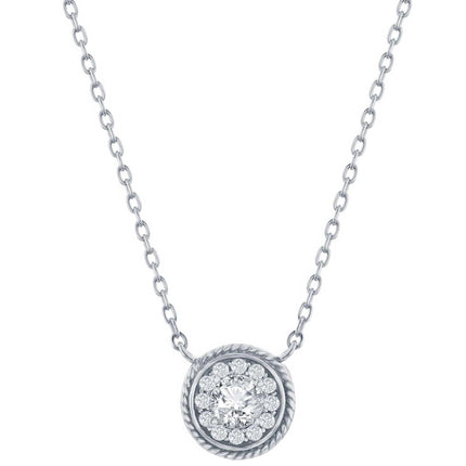 Classic Women's Necklace - Sterling Silver Round White CZ Rope Design Border | M-7086 ,
