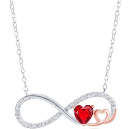 Classic Women's Necklace - Sterling Silver Ruby Heart White Infinity Sapphire | M-6843 ,