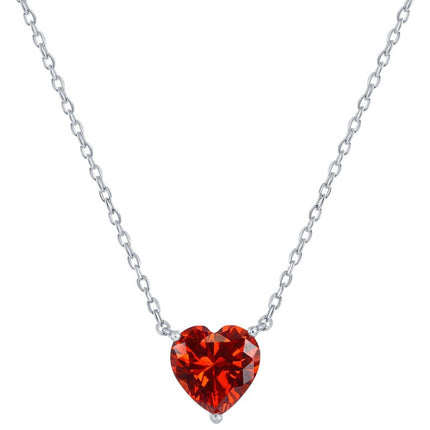Classic Women's Necklace - Sterling Silver Ruby July Heart Perciosa Crystal | M-7128 ,