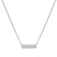 Classic Women's Necklace - Sterling Silver Small White CZ Stone Bar Design | M-6980 ,