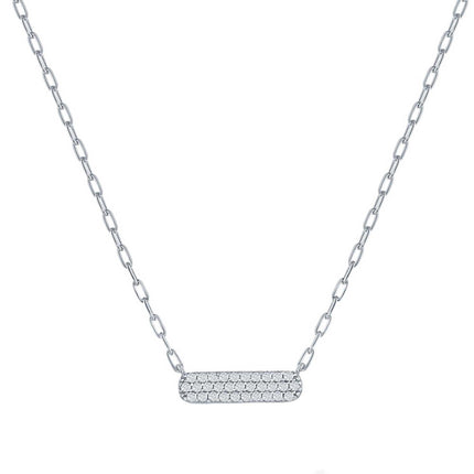 Classic Women's Necklace - Sterling Silver Small White CZ Stone Bar Design | M-6980 ,