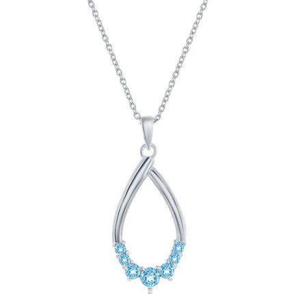 Classic Women's Necklace - Sterling Silver Swiss Blue Topaz Pear-shaped | M-6983 ,
