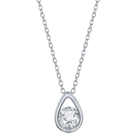 Classic Women's Necklace - Sterling Silver White Topaz Birthstone Pear-shaped | M-6891 ,