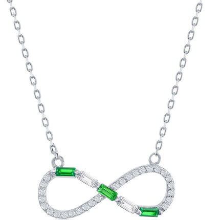 Classic Women's Necklace - Sterling White and Emerald Baguette CZ Infinity | M-6952 ,