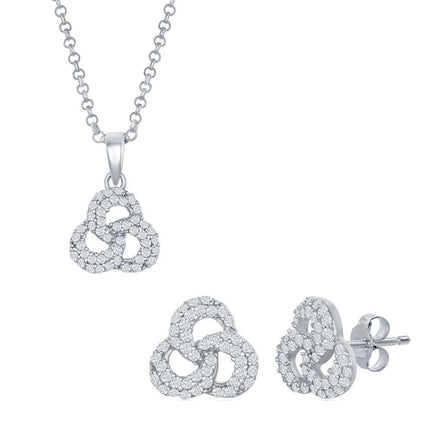 Classic Women's Pendant and Earrings Set - Sterling Silver CZ Triple Ring | SET-421 ,