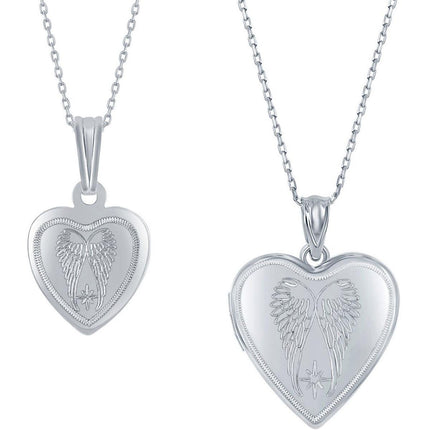 Classic Women's Pendant and Locket Set - Sterling Silver Angel Wings Heart | J-2752 ,