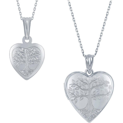 Classic Women's Pendant and Locket Set - Sterling Silver Tree of Life Heart | J-2748 ,
