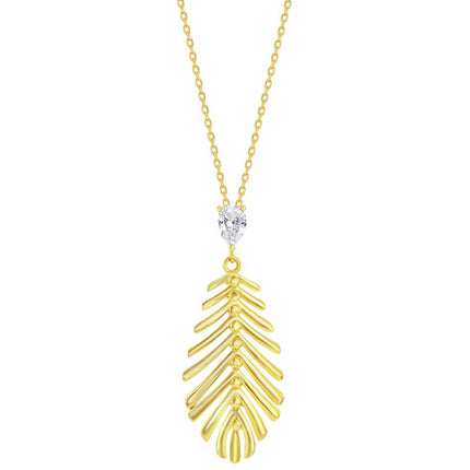 Classic Women's Pendant - Cut-Out Leaf with Small Pear-Shaped CZ | K-9042-GP ,