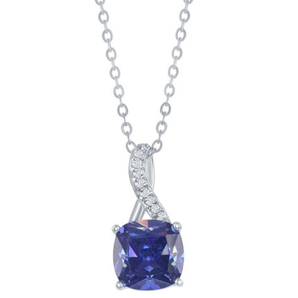 Classic Women's Pendant - Silver Half CZ Figure 8 with Square Tanzanite CZ | K-6720 ,