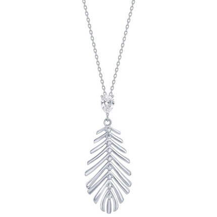 Classic Women's Pendant - SS Cut-Out Leaf with Small Pear-Shaped CZ | K-9042 ,