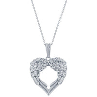 Classic Women's Pendant sterling Silver Angel Wings Heart | K-9018 ,