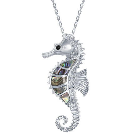 Classic Women's Pendant - Sterling Silver Black Abalone Seahorse | K-7565 ,