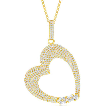 Classic Women's Pendant - Sterling Silver Gold Large Micro Pave CZ Heart | K-7999 ,