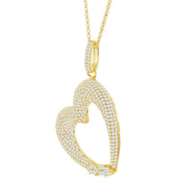 Classic Women's Pendant - Sterling Silver Gold Large Micro Pave CZ Heart | K-7999 ,
