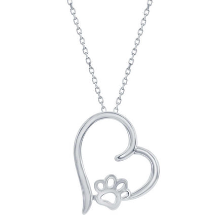 Classic Women's Pendant - Sterling Silver Heart Paw Print | J-2788 ,