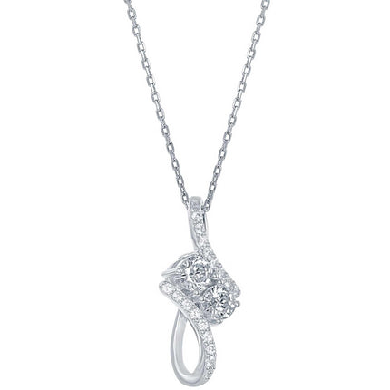 Classic Women's Pendant - Sterling Silver Thin Long "Us2gether" CZ | K-7442 ,