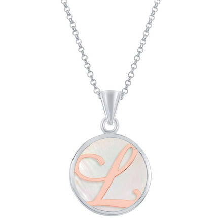 Classic Women's Pendant with Chain - MOP Rose Gold 'L' Script Initial | K-8614 ,