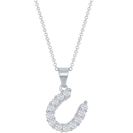 Classic Women's Pendant with Chain - Sterling Silver CZ Stone Horse Shoe | HP-3435 ,