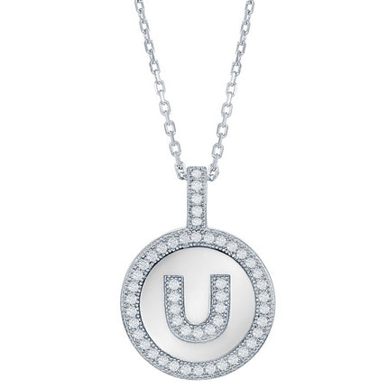 Classic Women's Pendant with Chain - Sterling Silver Micro Pave Circle "U" | K-6775 ,