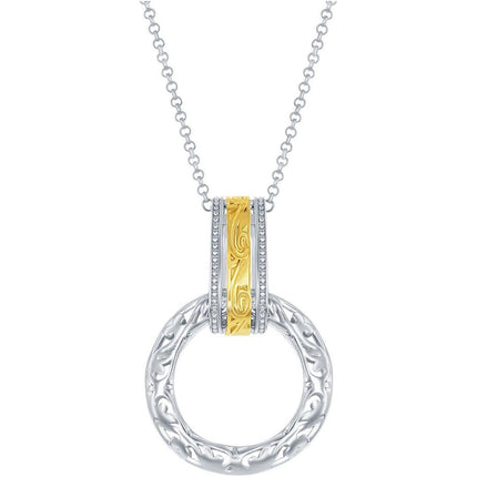 Classic Women's Pendant with Chain - Two Tone Filigree Design Door Knocker | J-2187 ,