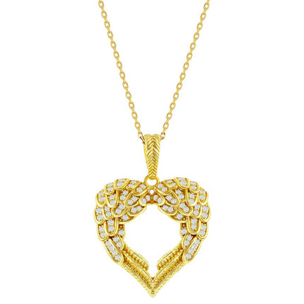 Classic Women's Pendant - YG Plated Sterling Silver Angel Wings Heart | K-9018-GP ,