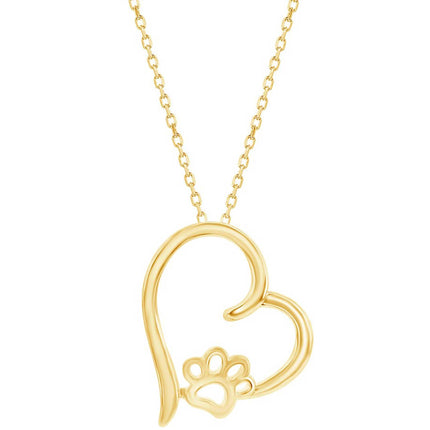 Classic Women's Pendant - YG Plated Sterling Silver Heart Paw Print | J-2788-GP ,