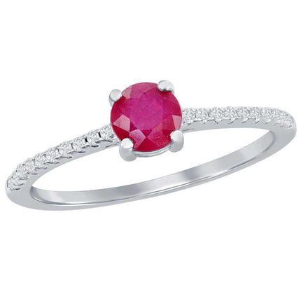 Classic Women's Ring - Sterling Silver 5mm Glass Filled Ruby Gem, Size 9 | W-2854-9 ,