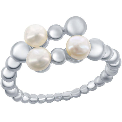 Classic Women's Ring - Sterling Silver Fwp and Shiny Beaded Open, Size 7 | W-2687-7 ,